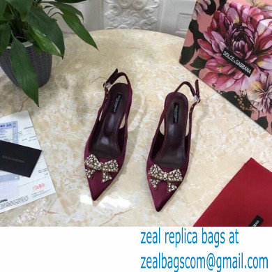 Dolce  &  Gabbana Heel 6.5cm Satin Slingbacks Burgundy with Crystal Bow 2021